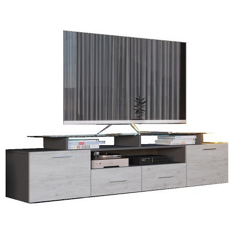 AVORA TV Stand, Slate Grey/White Monaco