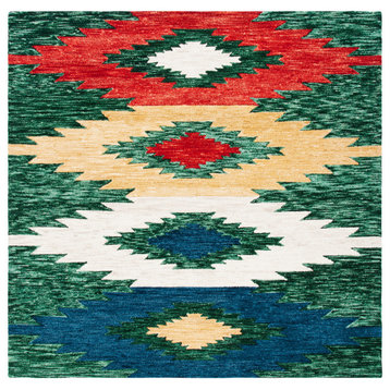 Safavieh Aspen Apn704Y Southwestern Rug, Green and Red, 7'0"x7'0" Square