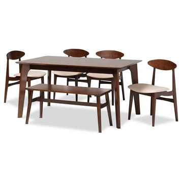 Daria Modern Cream Fabric and Dark Brown Finished Wood 6-Piece Dining Set