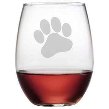 Paw Print Stemless Wine Glasses, Set of 4
