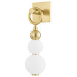 Hudson Valley - Perrin 1-Light Wall Sconce, Aged Brass - Jewelry-inspired Perrin dazzles as it dangles. Coming together in a delicate balance, an orb of Aged or Black Brass suspends from rings in a matching metallic finish while holding a pair of opal matte glass globes. This charming design adds elegance to any space.