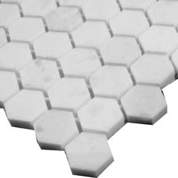 Statuary Crystal Marble Italian White Statuario 1" Hexagon Mosaic Tile Polished - Home Accessories & Decor