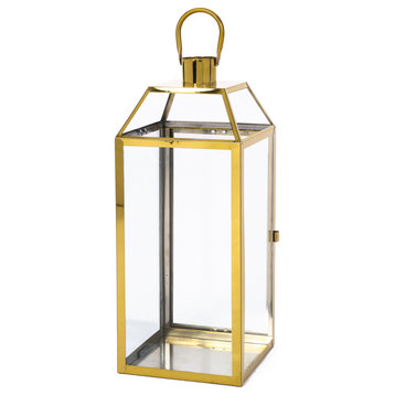 Hamel 18" Modern Stainless Steel Lantern, Gold
