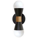 Dainolite - Fortuna Modern Contemporary Wall Sconce, Matte Black With Aged Brass - 3.4" Matte Black Fortuna Wall Sconce with Aged Brass. This 2 light LED compatible is recommended for the wall in a Foyer or Hall. It requires 2 incandescent G25 bulbs, is covered by a 1 Year Warranty and is suitable for either a residental or commercial space.