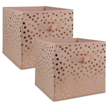 DII Nonwoven Polyester Cube Dots Millennial Pink/Gold Square, Set of 2