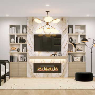 Black and White Kitchen and Living Room