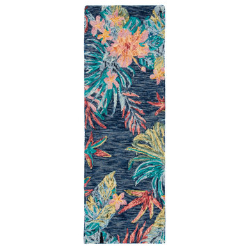 Safavieh Aspen Apn524N Tropical, Floral Country Rug, Blue and Pink, 2'3"x9'0"