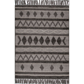 Arvin Olano x RugsUSA Chandy Textured Wool Area Rug, Black 6' x 9'