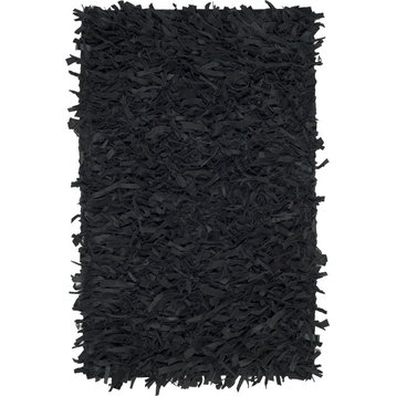 Safavieh Leather Shag Lsg601A Rug, Black, 5'0"x8'0"