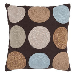 Espresso Square Pillow with Circle Design by Surya - Decorative Pillows
