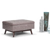 Simpli Home Owen Faux Leather Storage Coffee Table Ottoman in Gray Taupe