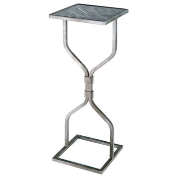 Hourglass Accent Table in Antique Silver with Glass Top in Mythic