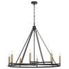 8 Light Wagon Wheel Candle Style Chandelier, Classic Black/Contemporary Brass Dust