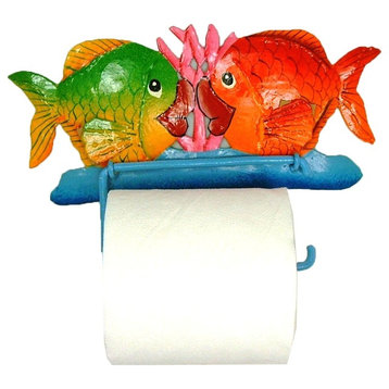 Kissing Fish Bath Toilet Paper TP Tissue Holder Haitian Metal Art