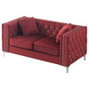 Paige 63 in. Velvet 2-Seater Sofa With 2-Throw Pillow, Burgundy