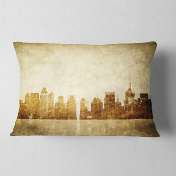 New York Skyline Grunge View Cityscape Throw Pillow, 12"x20"