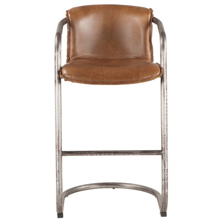 Chiavari Distressed Chestnut Leather Bar Chairs, Set of 2