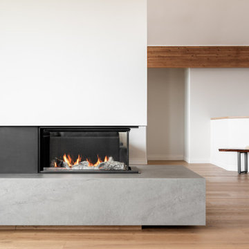 Three-Sided Concrete Fireplace – Living Room Renovation, Victoria BC