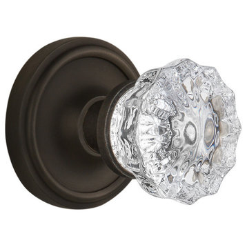 Classic Rosette Passage Crystal Glass Knob, Oil Rubbed Bronze