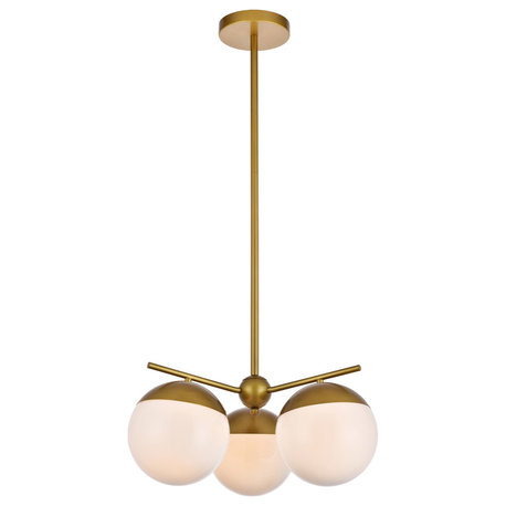 Eclipse 3 Light Pendant, Brass And Frosted White