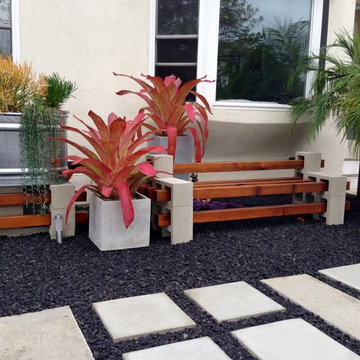 Drought tolerant cinderblock planter landscape
