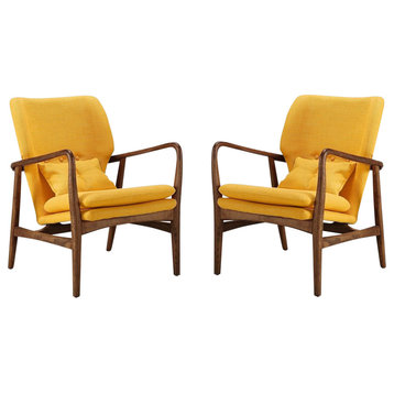 Manhattan Comfort Bradley Linen Weave Accent Chair, Yellow, Set of 2