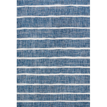 Colonia Berber Stripe Indoor/Outdoor Rug, Blue/Ivory, 5'x8'