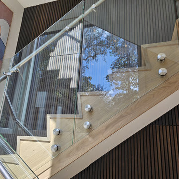 Project #129 | Modern White Oak Staircase with Slanted Risers