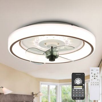 20" Flush Mount Ceiling Fan Low Profile LED Ceiling Lighting with Remote Control