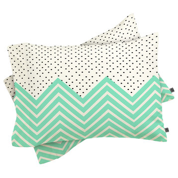 Deny Designs Allyson Johnson Minty Chevron And Dots Pillow Shams, Queen