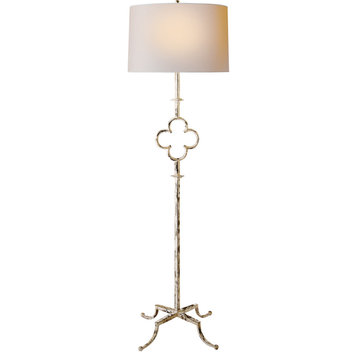 Quatrefoil Floor Lamp, 2-Light, Belgian White, Linen Shade, 68"H