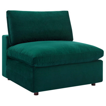 Commix Down Filled Overstuffed Performance Velvet Armless Chair, Green