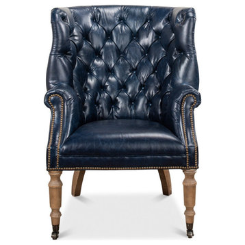 Welsh Blue Wing Back Leather Accent Chair