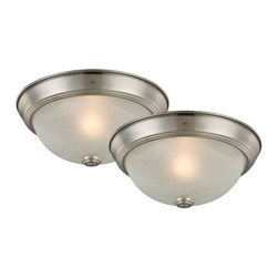 Hardware House - Satin Nickel Flush Mount Ceiling Light Fixtures Twin Pack - Flush-mount Ceiling Lighting