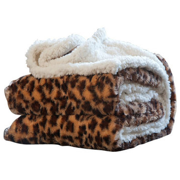 Lavish Home Fleece Sherpa Blanket Throw, Leopard