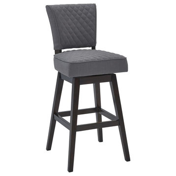 Gia 26 Counter Height Wood Swivel Tufted Barstool in Espresso Finish with...