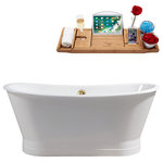 Streamline - 67" Cast Iron R5042GLD Soaking Freestanding Tub and Tray With External Drain - Relax in this cast iron Streamline 67" glossy white traditional freestanding bathtub. This freestanding tub has an external polished gold colored drain and can hold up to 47.6  gallons of water.