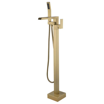 Givingtree Freestanding Single Handle Floor Mounted Clawfoot Tub Faucet, Gold