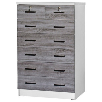 Pemberly Row 7 Drawer Chest Wooden Dresser in Gray & White Finish