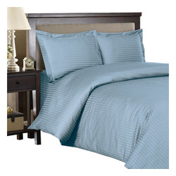 Royal Tradition - 100% Cotton 300TC Striped Duvet Cover Set, Blue, Full/Queen - Duvet Covers And Duvet Sets