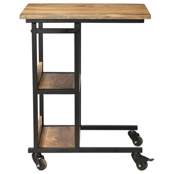Haley Adjustable 27.5-35"H Mago Wood and Black Iron Portable Desk