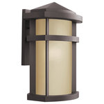 Kichler Lighting - Contemporary Lantana Outdoor Wall, XLarge, Architectural Bronze - The  Lantana(TM) collection of outdoor lighting is handsomely stylish with solidly defined lines and done in Architectural Bronze finish and Light Umber glass. This 1 light wall lantern  uses a 150-W (M) lamp and is 10 1/2in. wide  15in. high  extends 9in. from the wall and is 4in. from the center of wall opening. U.L. listed for wet location.  U.S. Patent Pending.