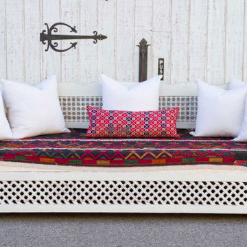 White Moroccan Carved Large Daybed