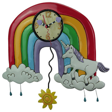 Allen Designs Rainbows and Unicorns Pendulum Wall Clock