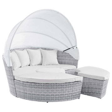 Scottsdale Canopy Outdoor Patio Daybed Light Gray White -4442