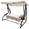 Aleko Canopy Patio Swing Bench With Pillows and Cup Holders, Beige