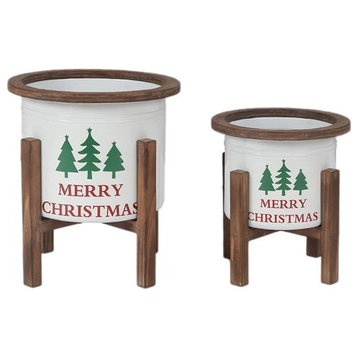 LuxenHome Two Piece Holiday Metal Containers with Stand