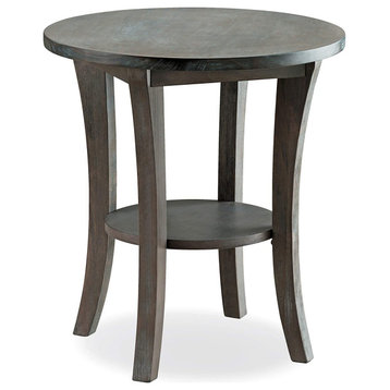 Modern Round Side Table with Shelf, Rustic Gray