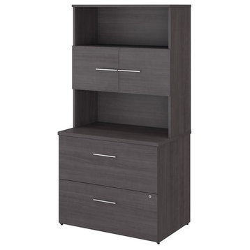 Office 500 Lateral File Cabinet with Hutch in Storm Gray - Engineered Wood