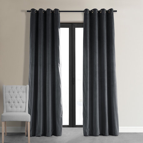 Signature Natural Gray Grommet Blackout Velvet Curtain Single Panel, 50"x96"